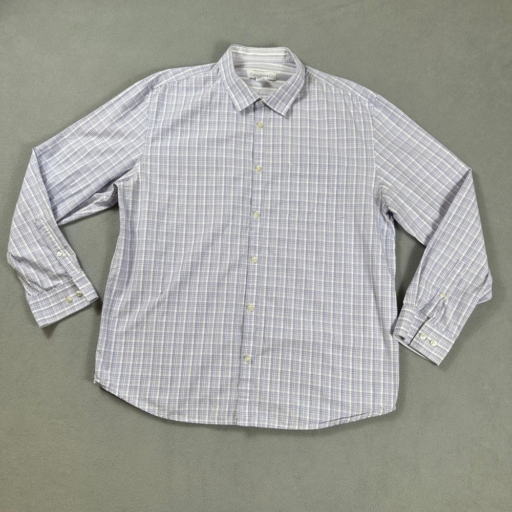 Calvin Klein & Co Mens XL Purple White Plaid Cotton LS Button Down Shirt